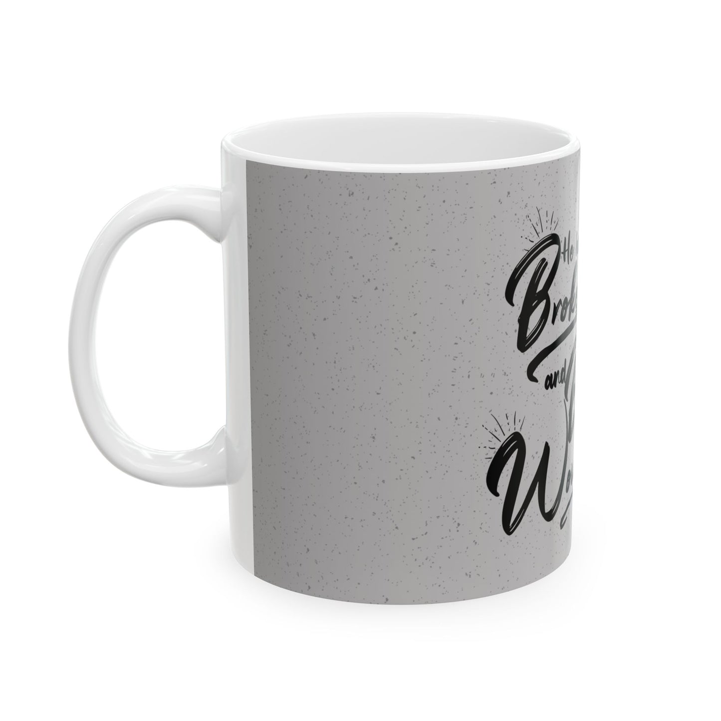 Ceramic Mug Psalm 147:3 White/Grey Color Scheme