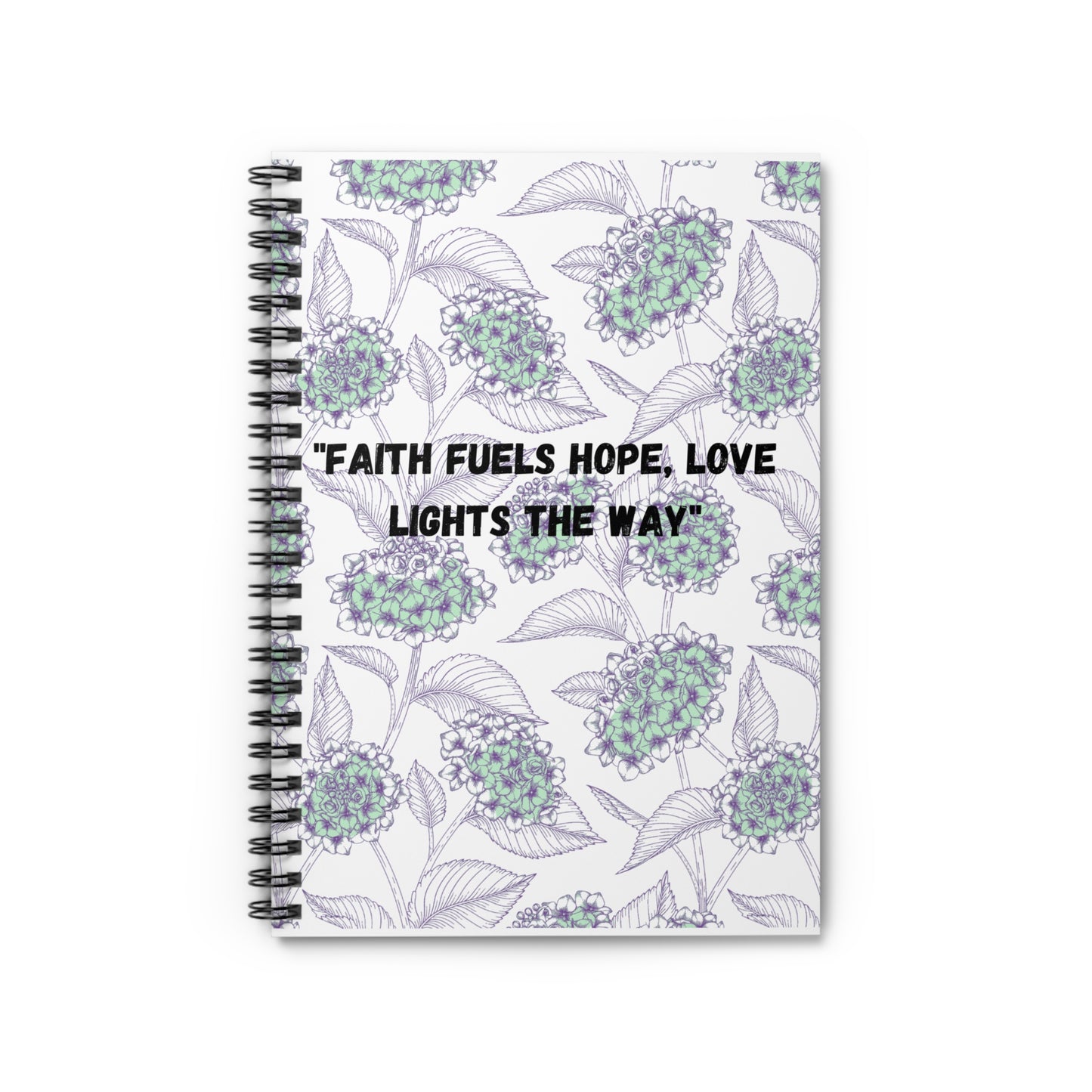 Journal Floral Spiral Notebook, Minty Blue - Ruled Line with 'faith fuels hope, love lights the way' Quote