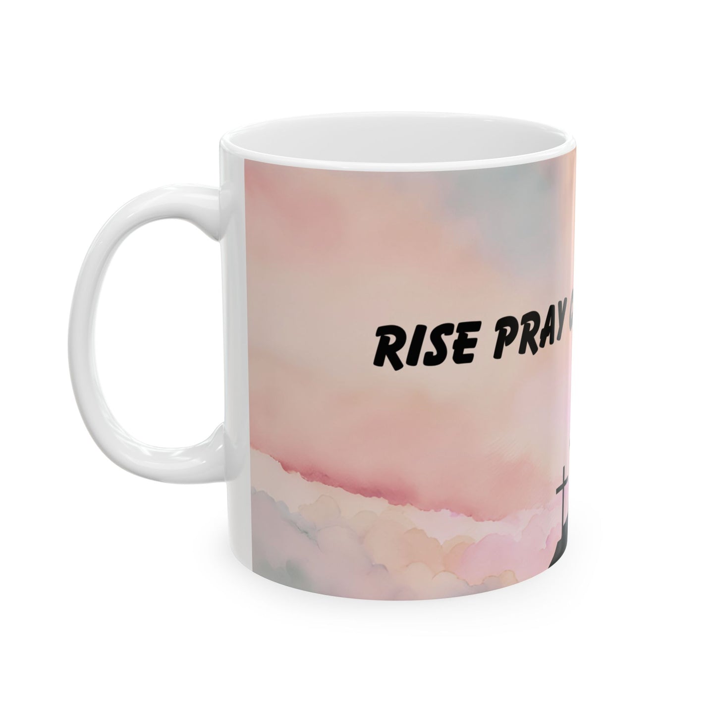 Coffee Mug, Rise Pray Coffee Repeat, Hibiscus Pink