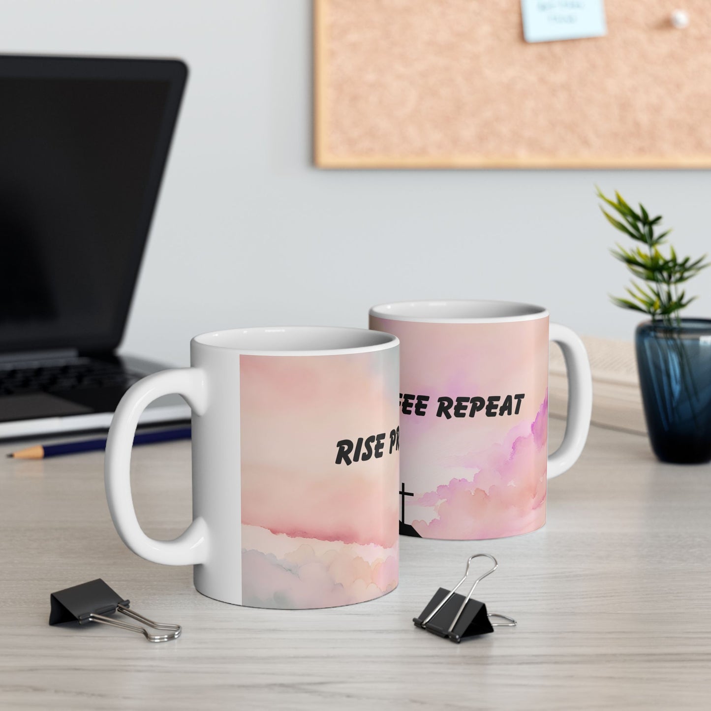 Coffee Mug, Rise Pray Coffee Repeat, Hibiscus Pink