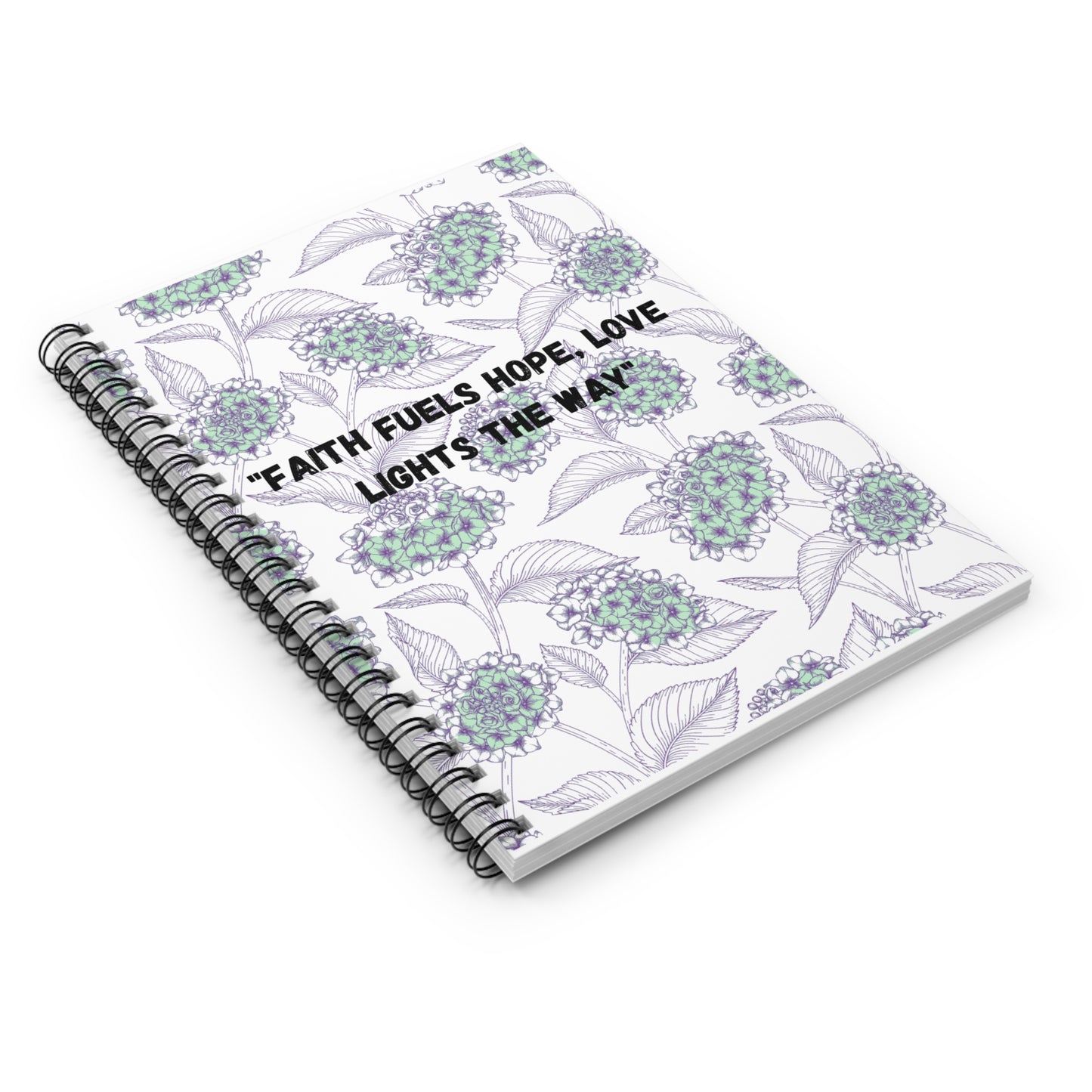 Journal Floral Spiral Notebook, Minty Blue - Ruled Line with 'faith fuels hope, love lights the way' Quote