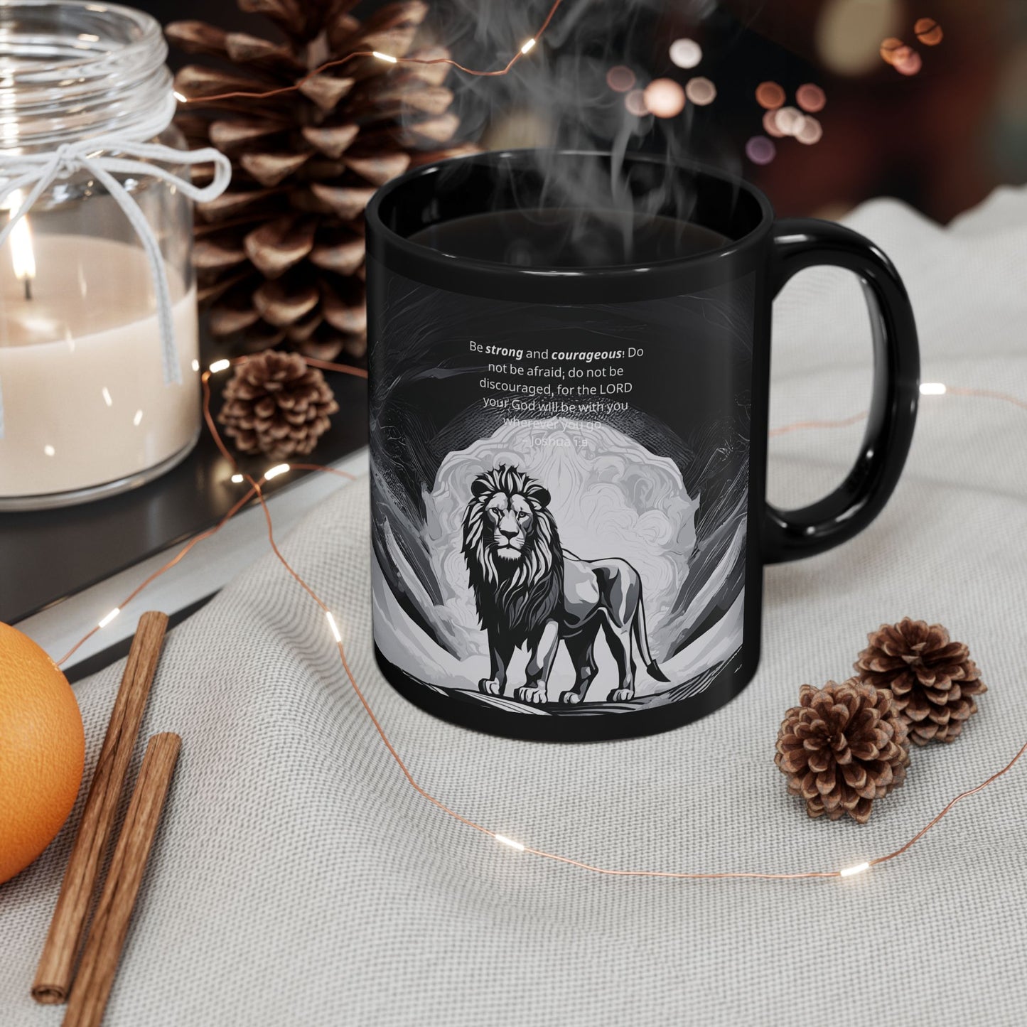 Black Mug - Joshua 1:9 Lion of Judah