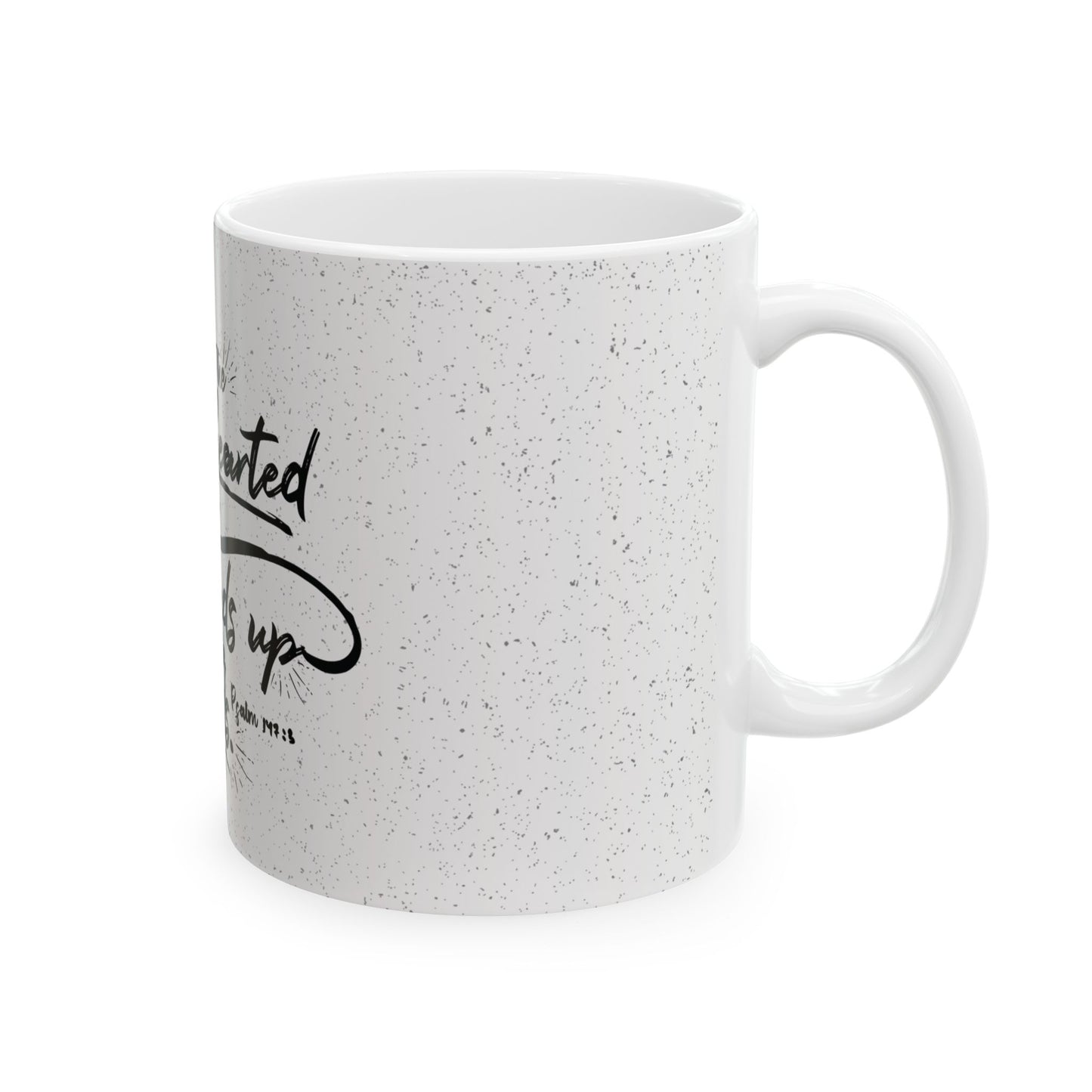 Ceramic Mug Psalm 147:3 White/Grey Color Scheme