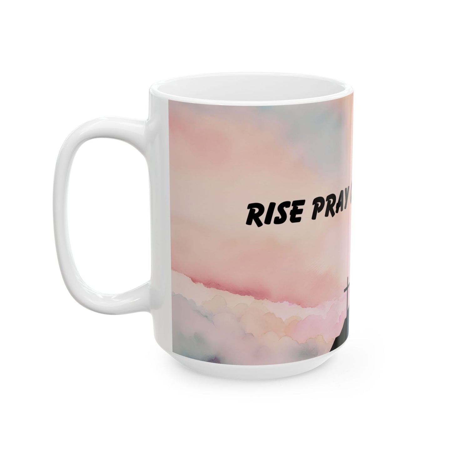 Coffee Mug, Rise Pray Coffee Repeat, Hibiscus Pink